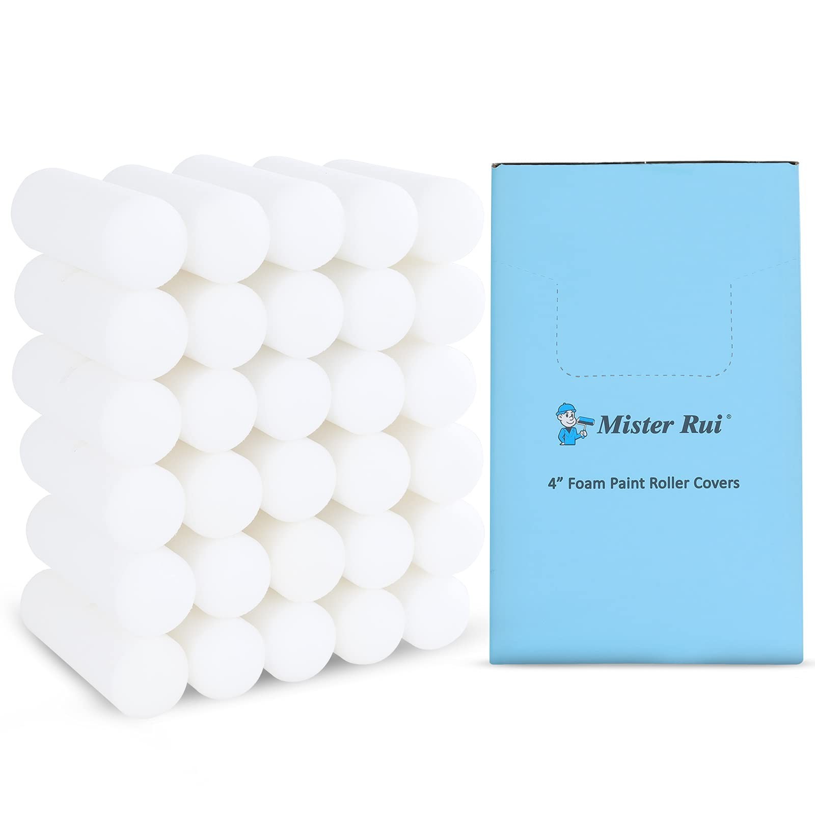 Mister Rui 30 Pack Foam Paint Roller Covers, Small Sponge Roller 4 Inch, High...
