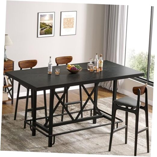 Tribesigns Black Industrial Counter Height Pub Table with Metal - Bar Table