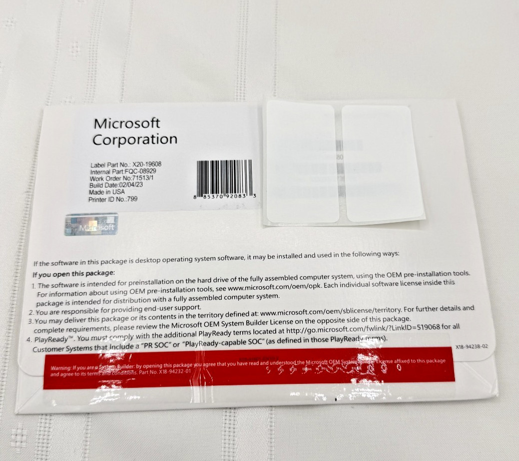 Microsoft Windows 10 Pro 64-Bit 22H2 OEM DSP OEI DVD w/ Product Key 5-Pack