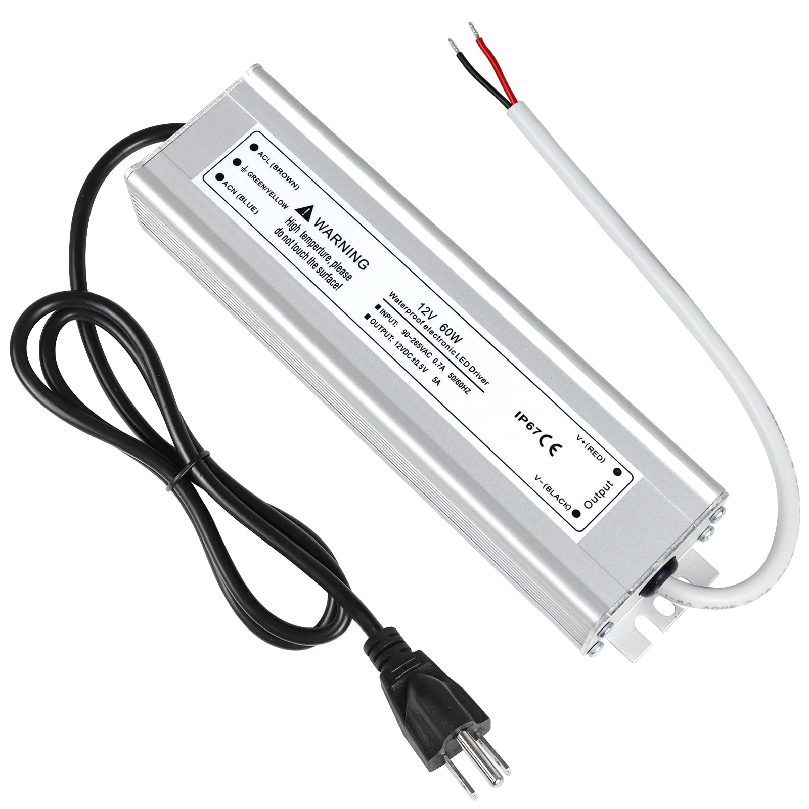 Led Driver 60 Watts Waterproof Ip67 Power Supply Transformer 90265v Ac To 12v Dc
