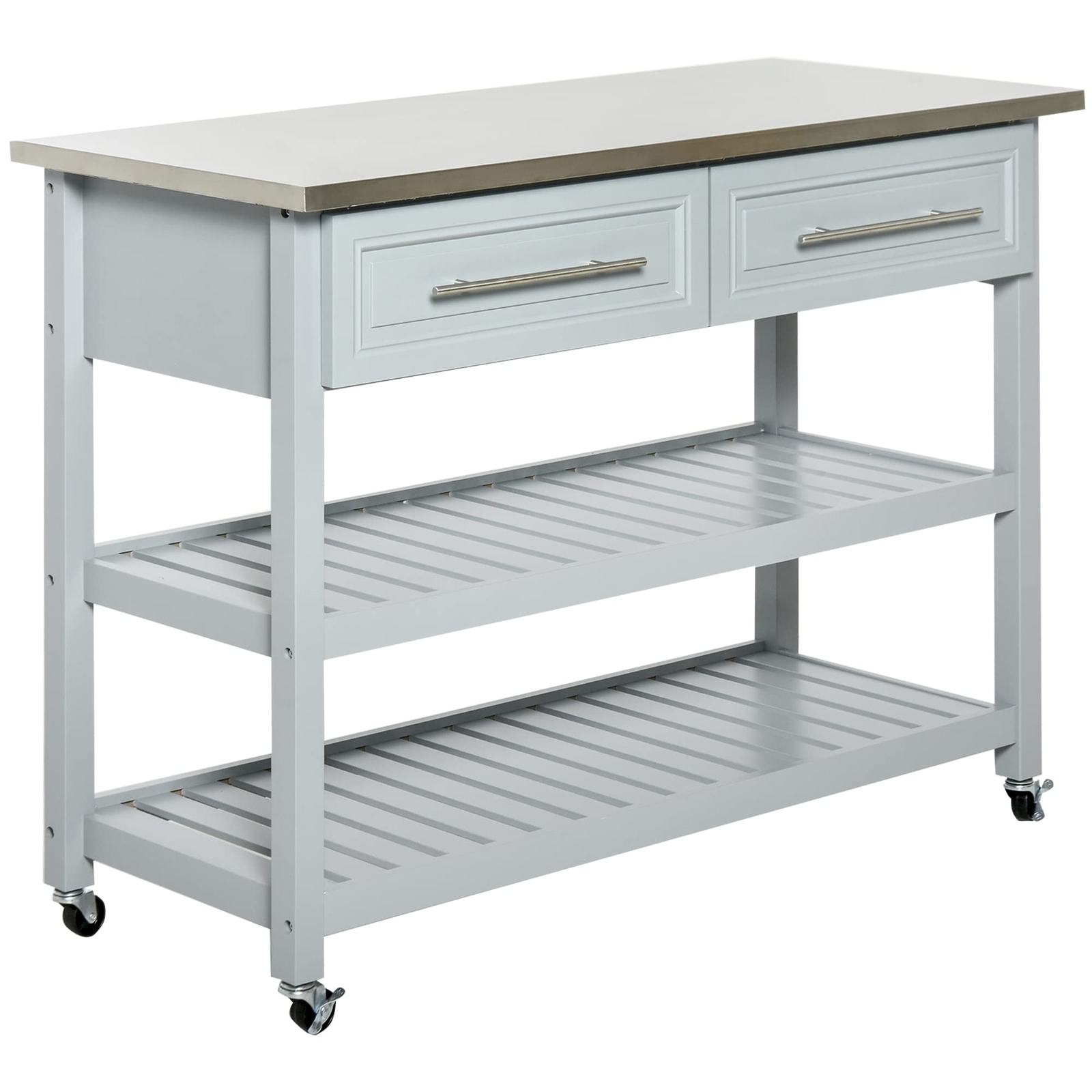 HOMCOM Kitchen Island Rolling Utility Trolley Cart with 2 Drawers Stainless