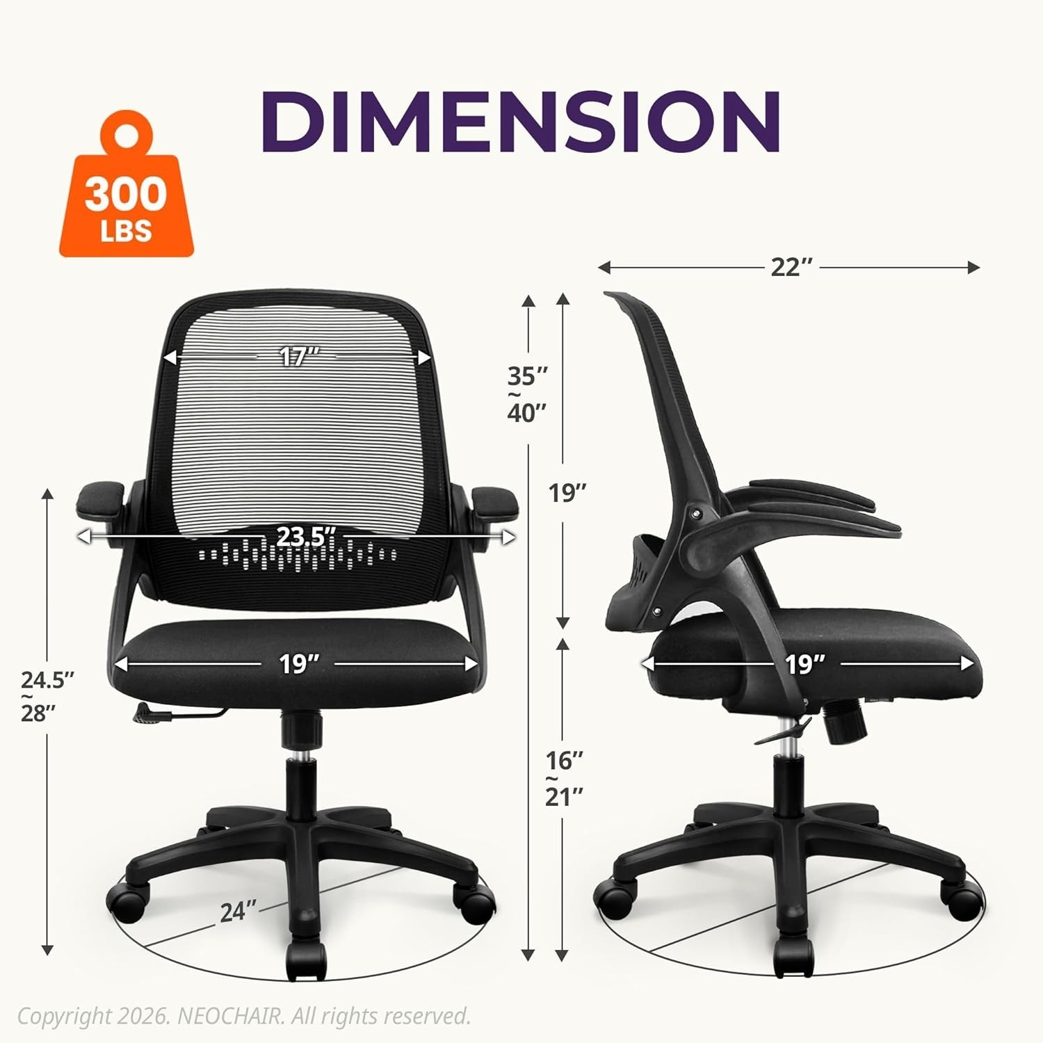 Adjustable Ergonomic Office Chair | Breathable Mesh with Flip-up Arms in Black