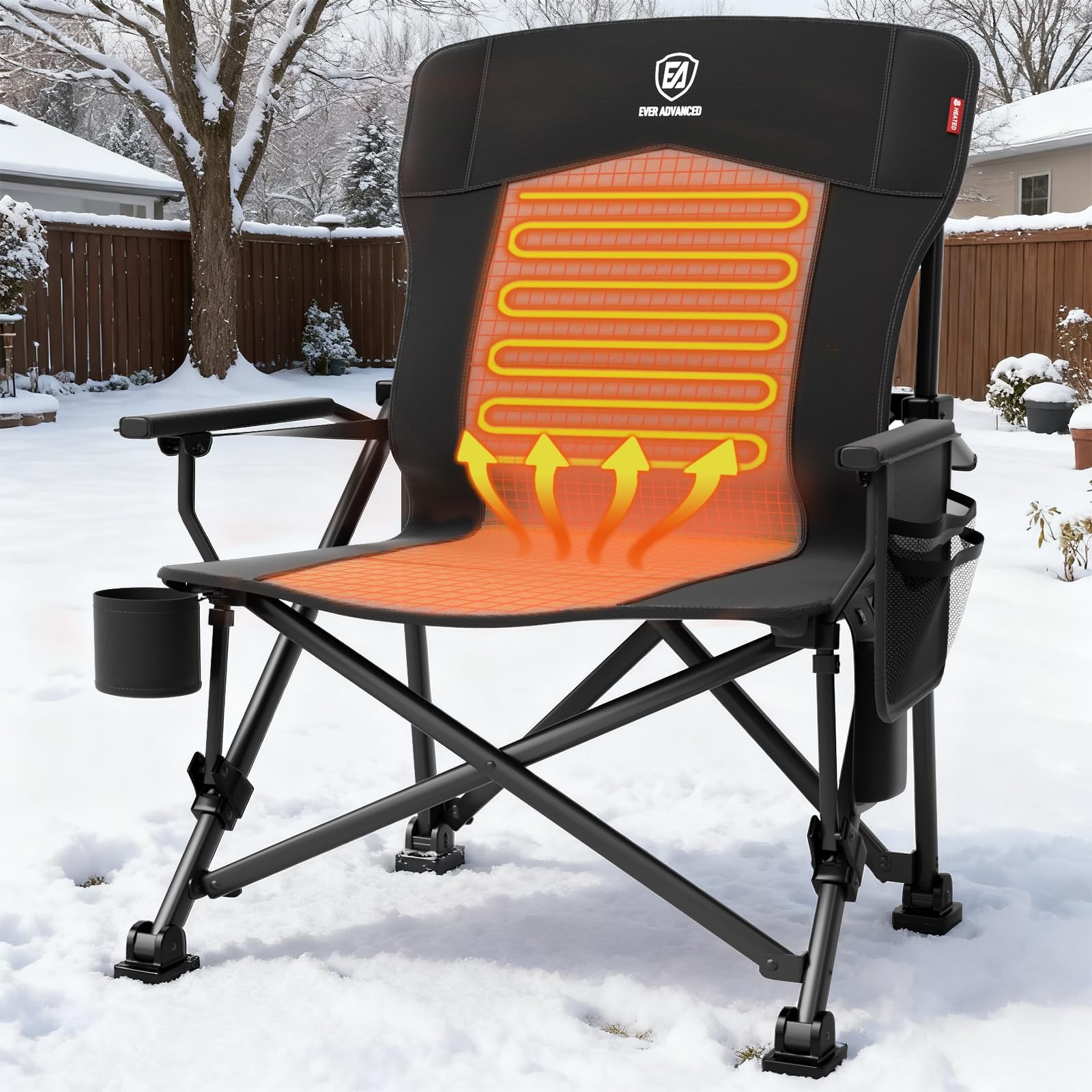 Heated Oversized Foldable Camping Chair for Adults with Adjustable Lumbar Sup...