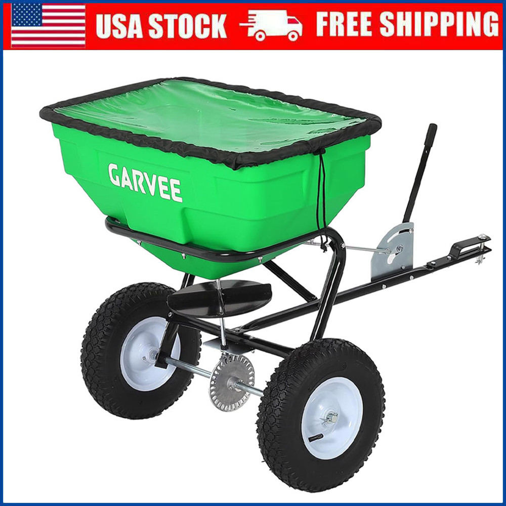 Tow Behind Broadcast Spreader, 125 LBS Large Capacity Universal Hook w/ Wheels