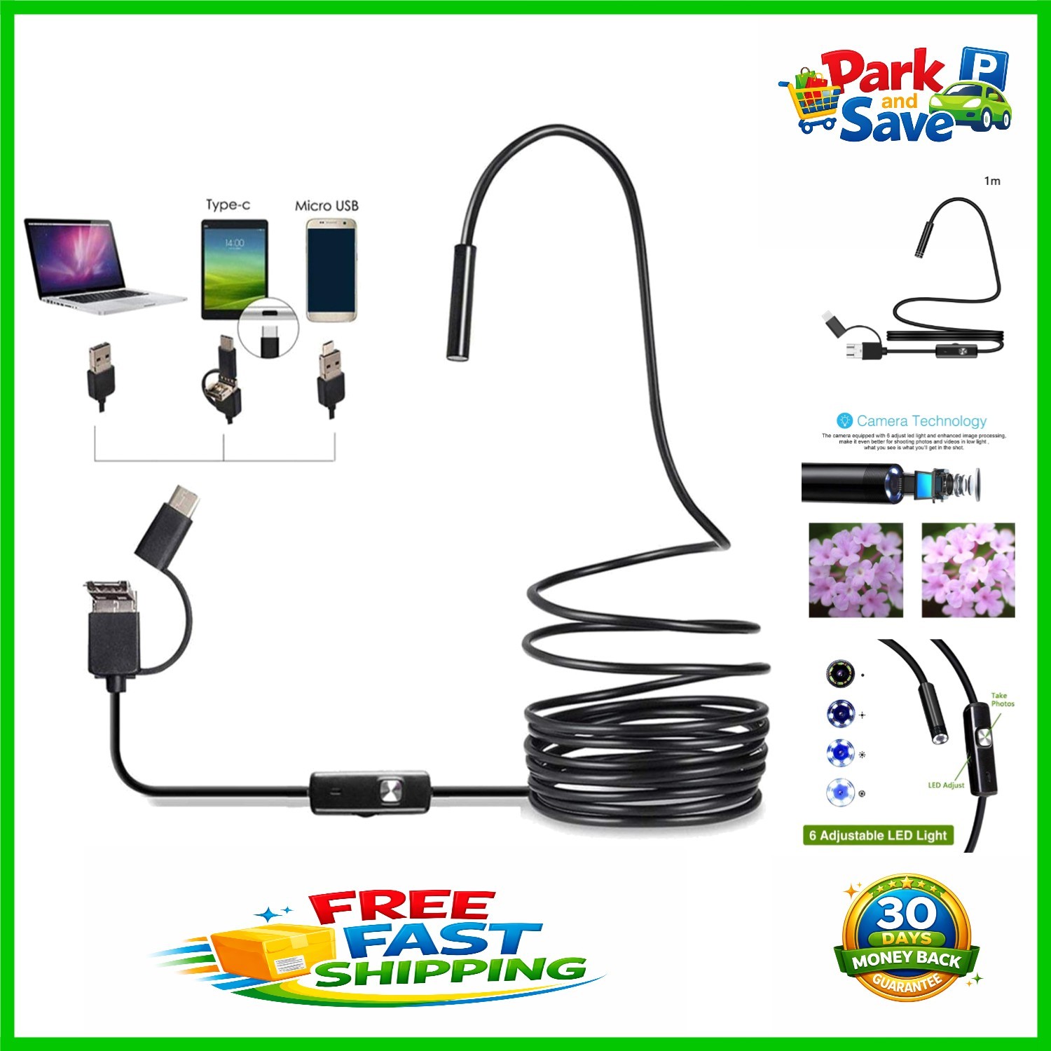 Professional Waterproof Snake Camera – 1m Endoscope with Adjustable LED Lighting