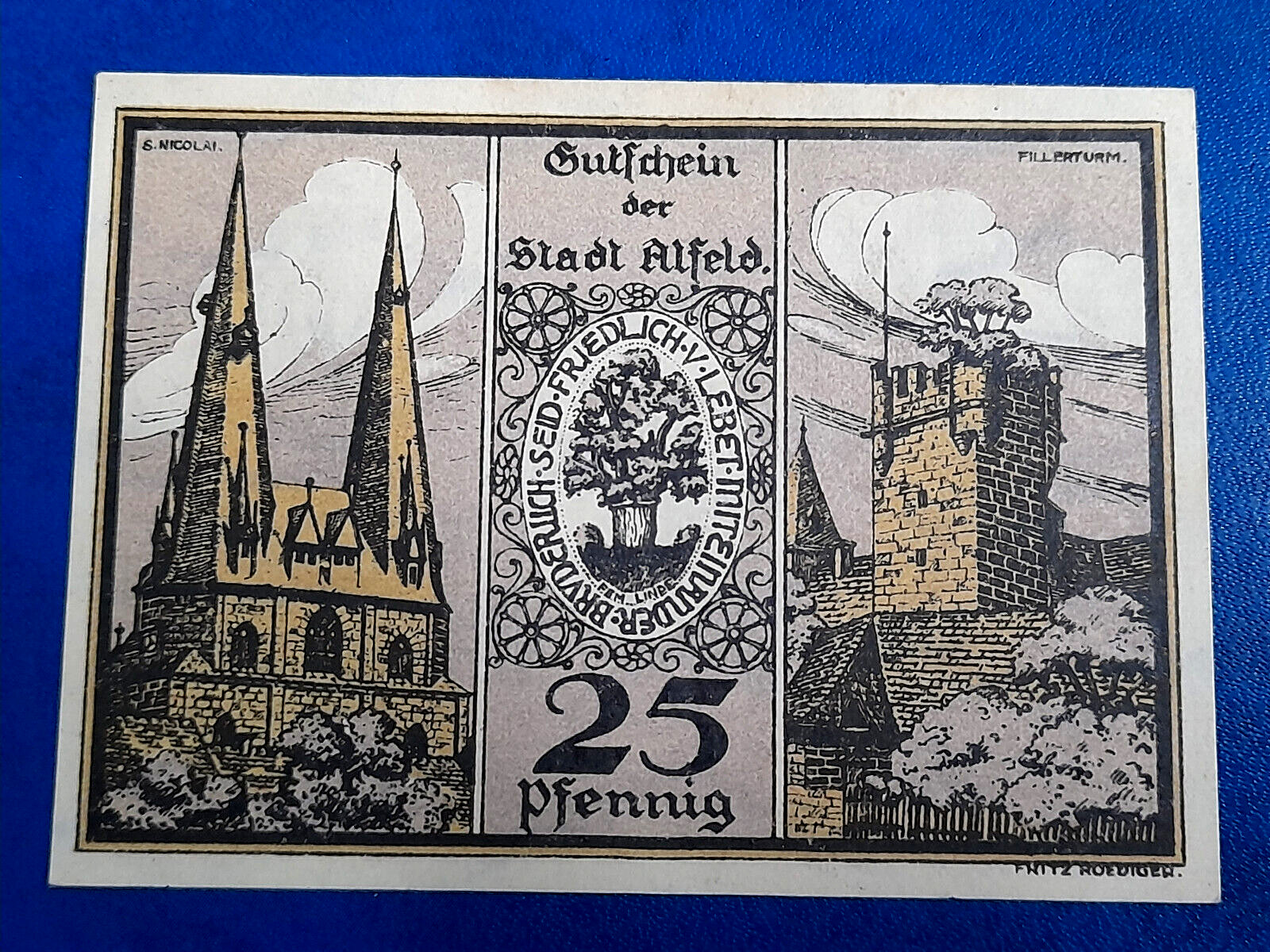 ALFELD LEINE NOTGELD 25 PFFENIG 1921 EMERGENCY MONEY GERMANY BANKNOTE (30205)