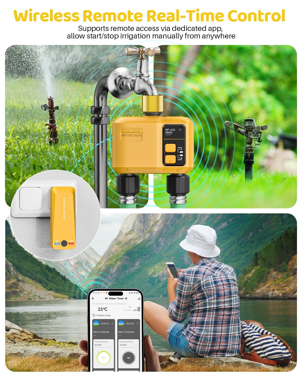 Shrivee Wifi Water Timer 2 Zone For Garden Hose Smart Sprinkler Timer 984Ft Rf