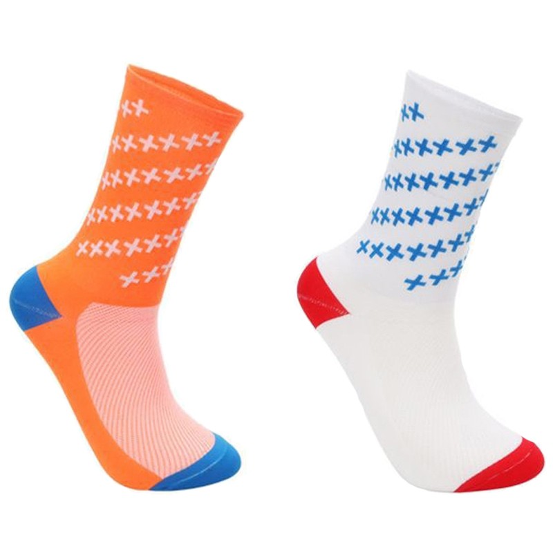 2Pairs Cycling Socks Riding Bicycle Bike Sports Ankle Socks XC MTB White Orange