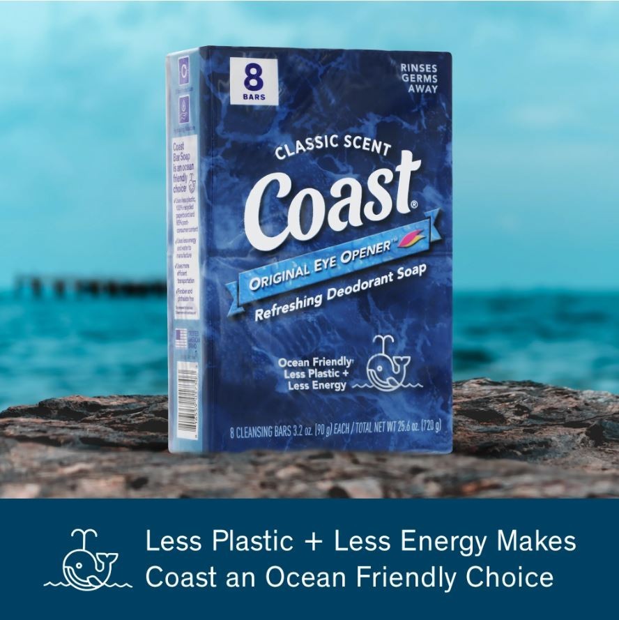 Coast Refreshing Deodorant Bar Soap, for All Skin Types, Classic Scent, 3.2 oz,