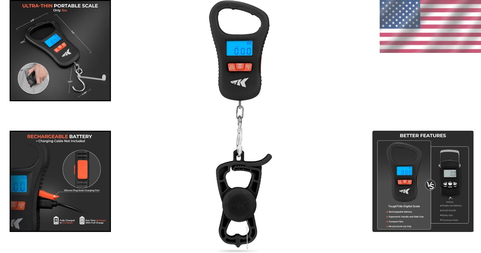 Ultra-Thin Digital Fish Scale, LCD Display, Ergonomic Handle