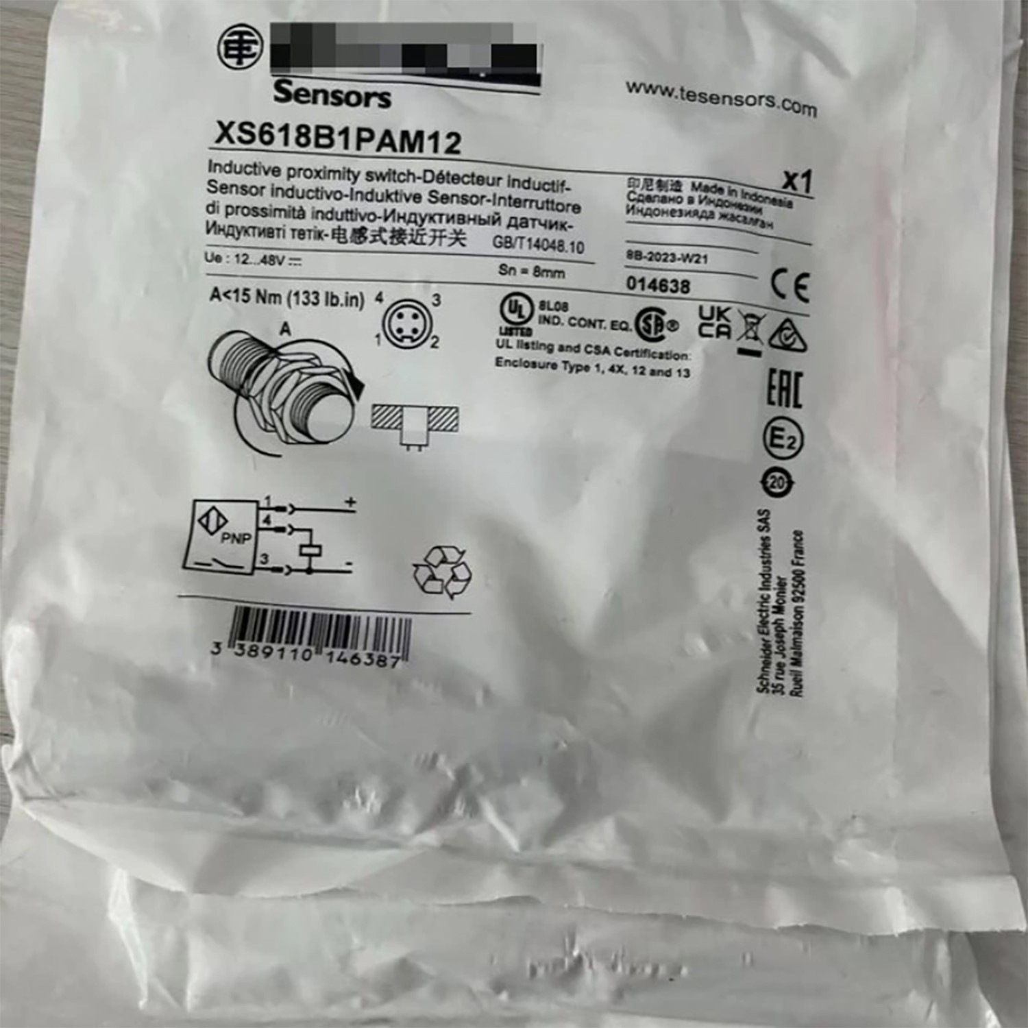 New In Bag For Telemecanique XS618B1PAM12 Proximity Sensor PNP 12-48VDC