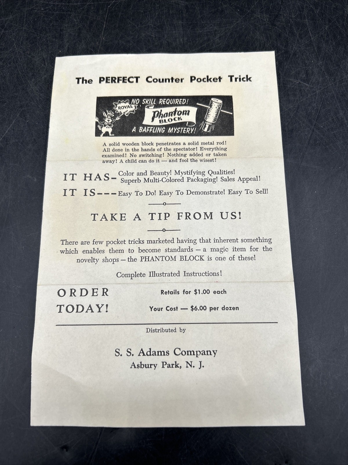 S.S. Adams Co. Price List Jokers Novelties Magic Puzzles Paperwork Only