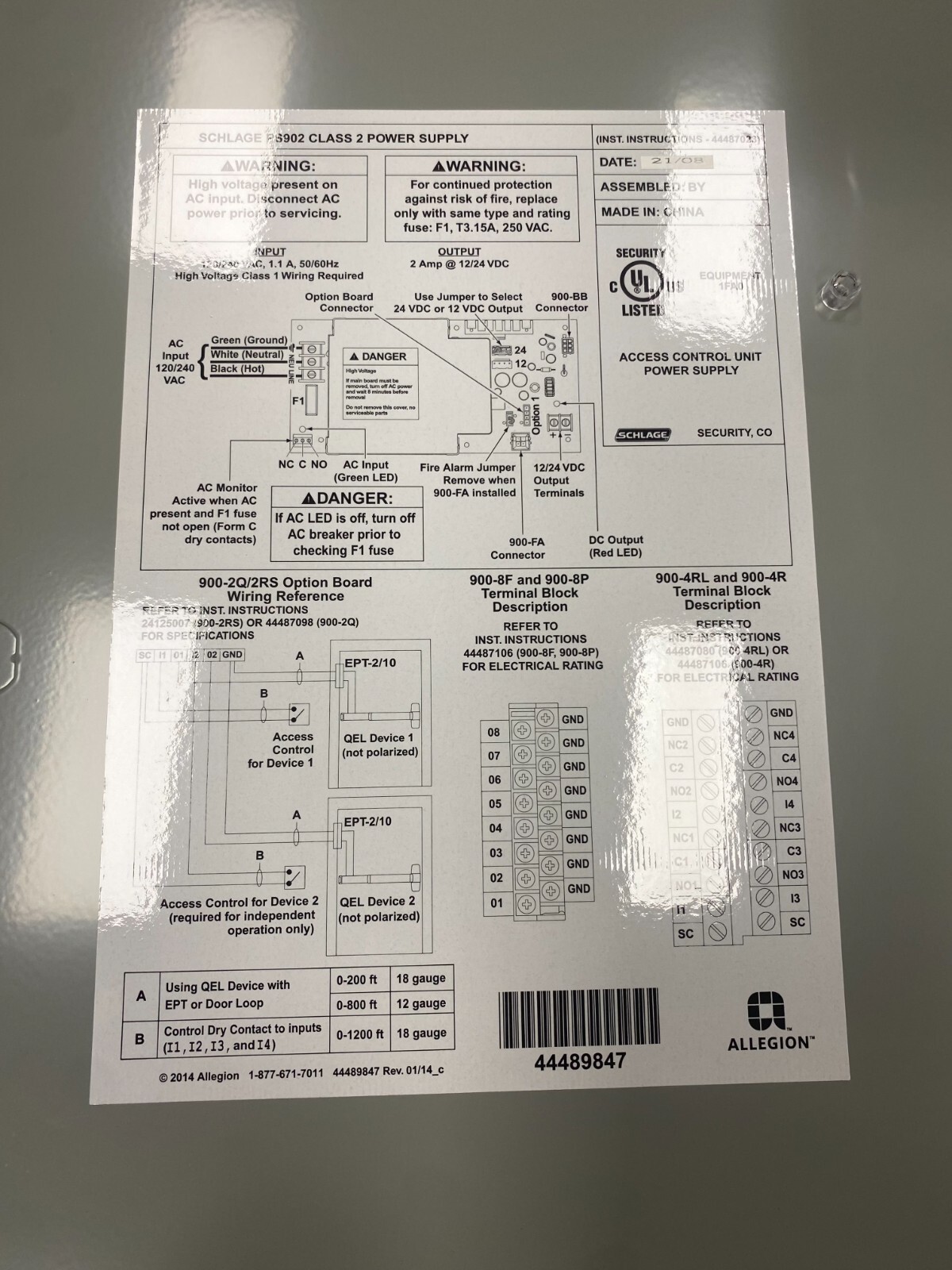 SCHLAGE PS902 CLASS 2 POWER SUPPLY