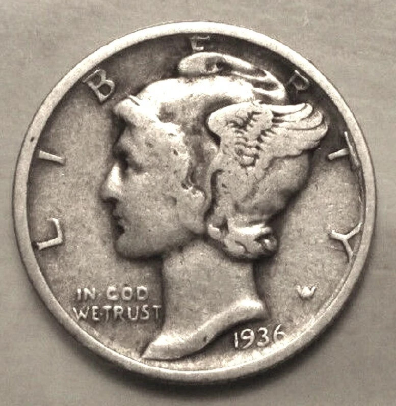1936 S  Mercury Dime circulated 90% Silver Good G / Very Good VG