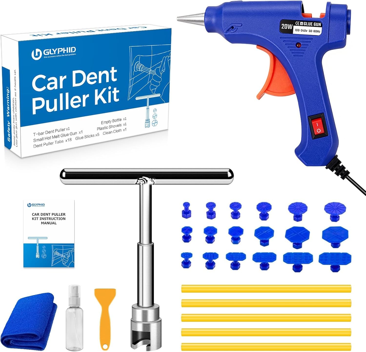 GLYPHID Car Dent Repair Removal Kit Small Paintless Auto Body Puller Remover ...