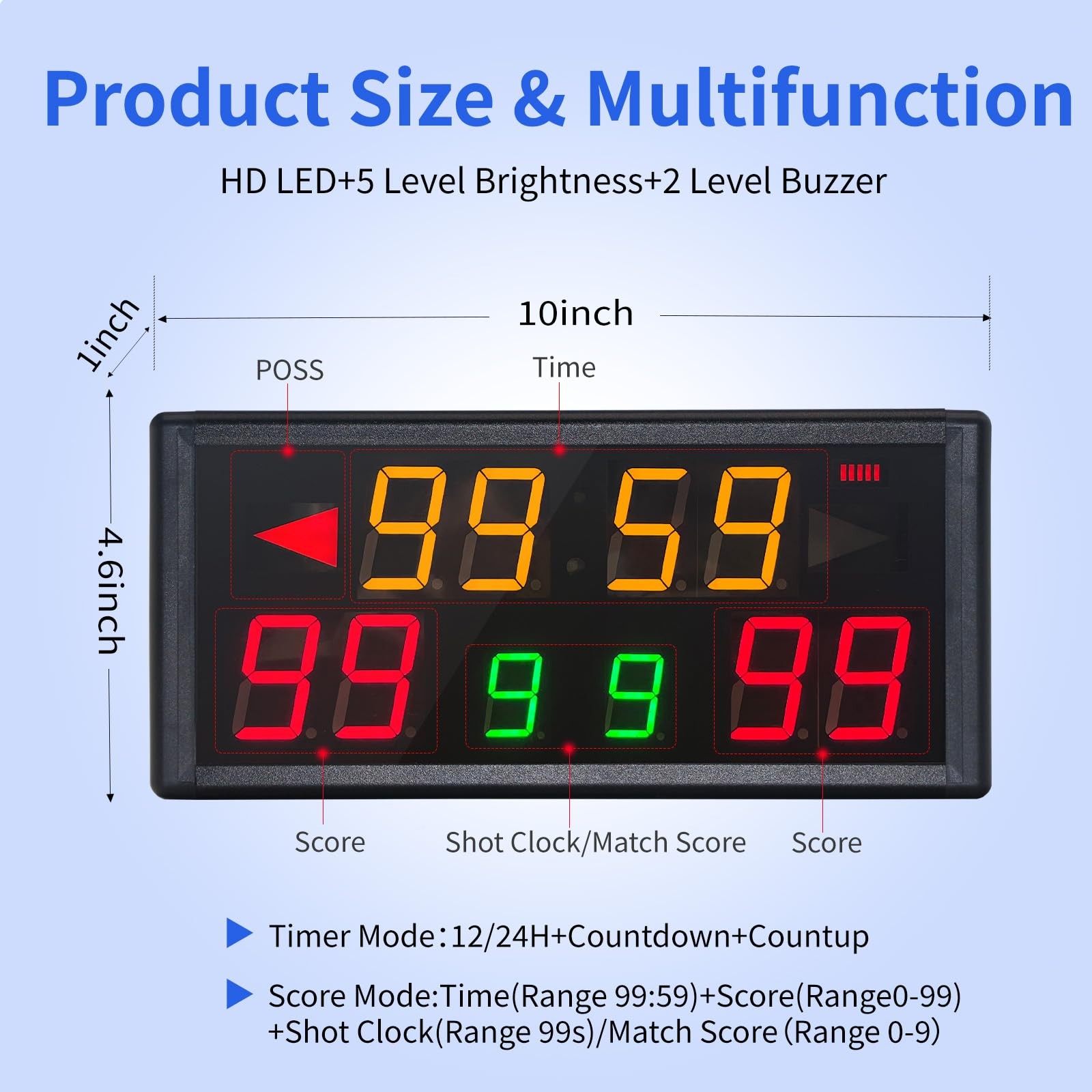 Portable Digital Scoreboard with Shot Clock,Electronic Scoreboard with Timer ...