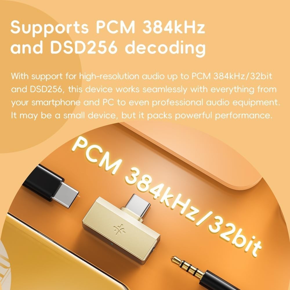 FiiO/Snowsky Tiny DAC Headphone Amp,PEQ,DSD256,PCM, 3.5mm+Type-C (Tiny A, Black)