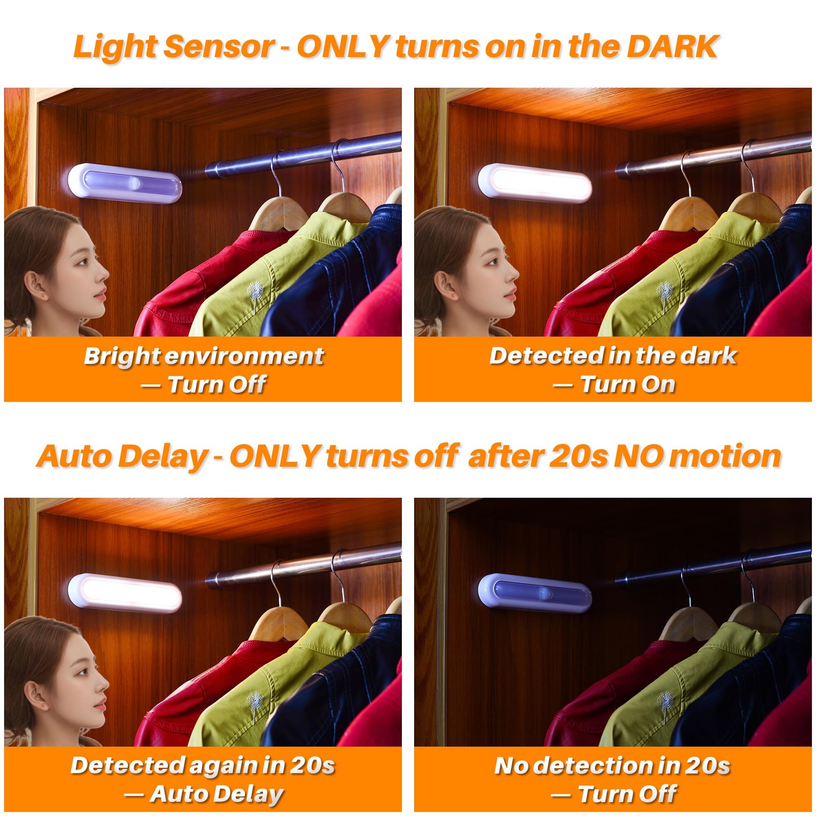 STAR-SPANGLED 3 Pack 7” Motion Sensor Lights Indoor Battery Operated, Stick o...