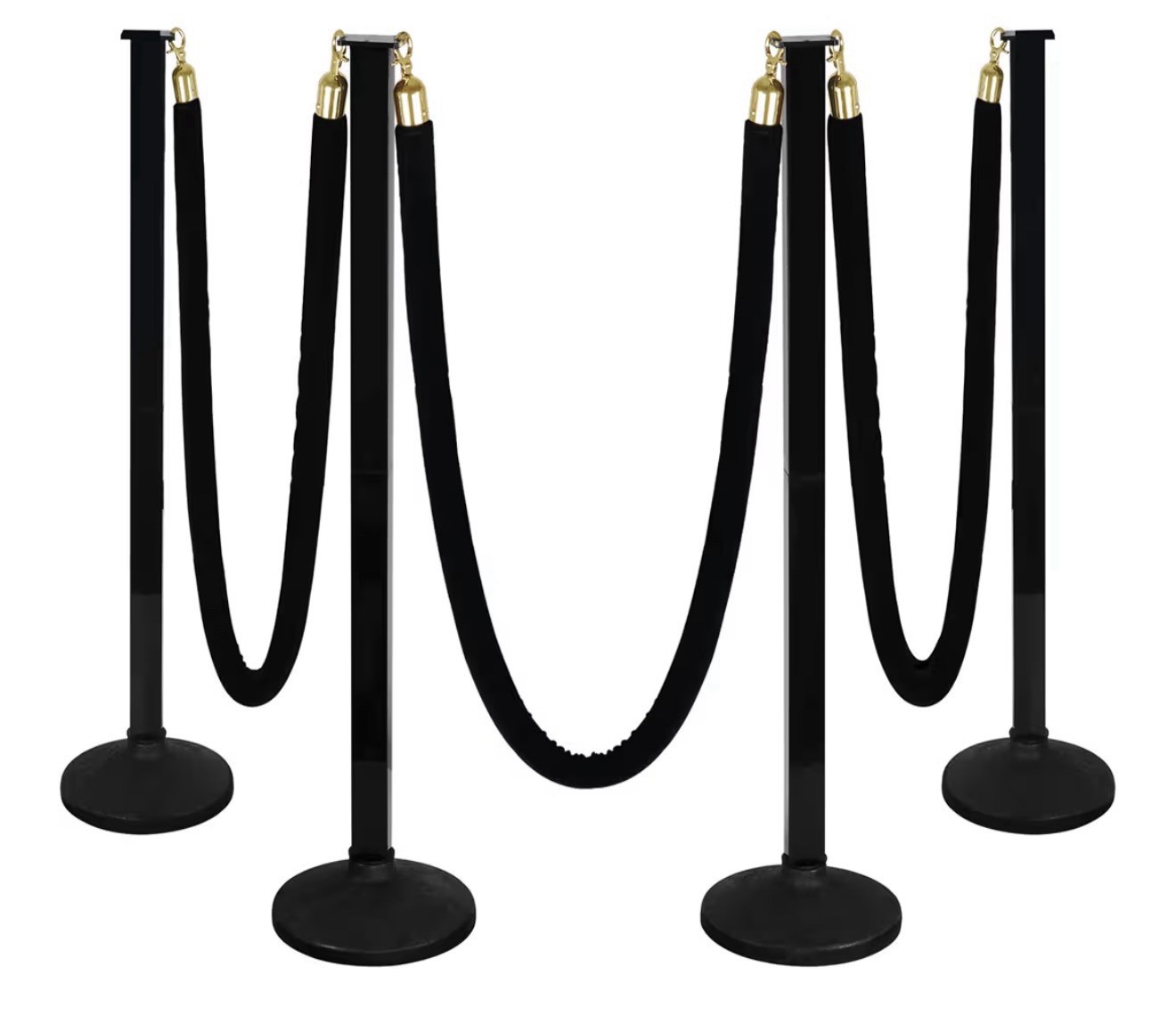 4 Pack Stanchion Post With Velvet Ropes Weighted Base Crowd Control Barriers