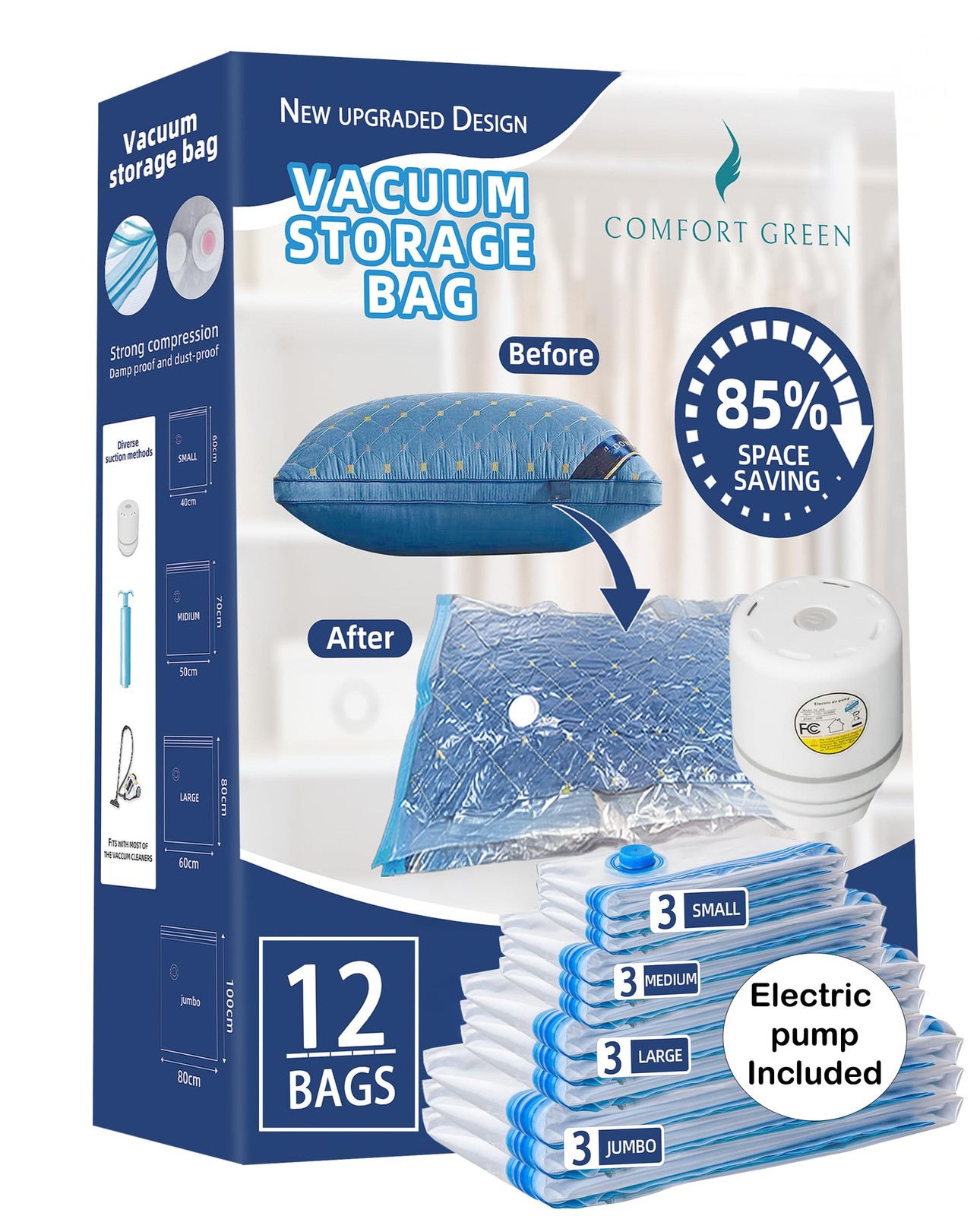 Reusable Vacuum Storage Bags with Electric Pump, Vacuum Bags for Travel & Hom...