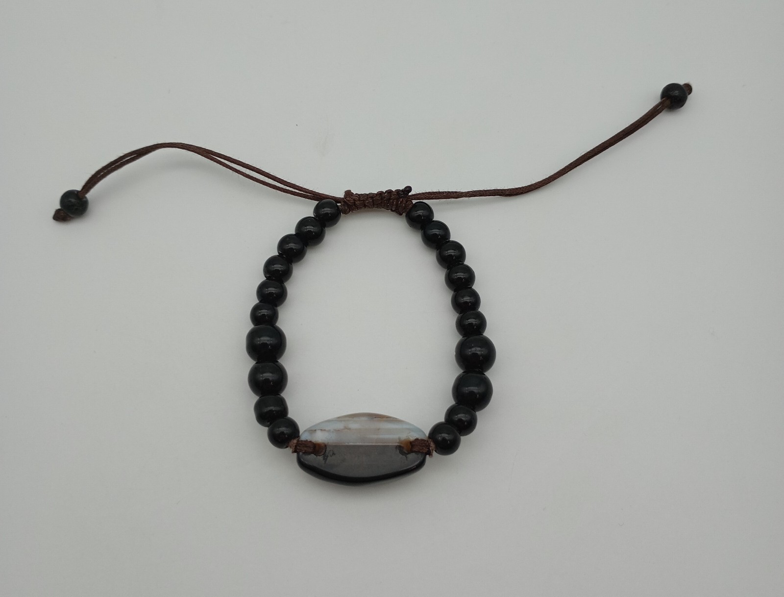 Genuine Black & White Stone Agate Hand Made Adjustable Bracelet