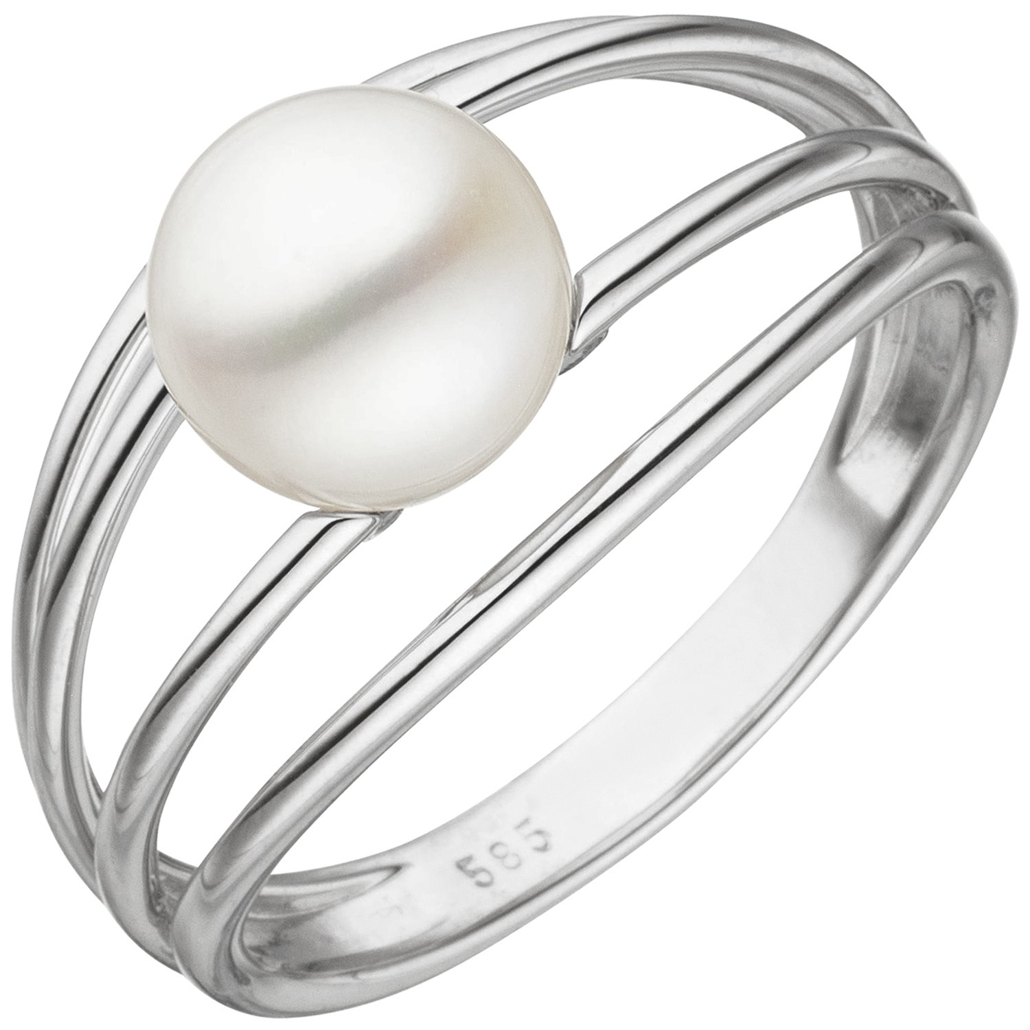 Jobo ladies' ring 585 gold White gold 1 freshwater pearl pearl ring RW: 58