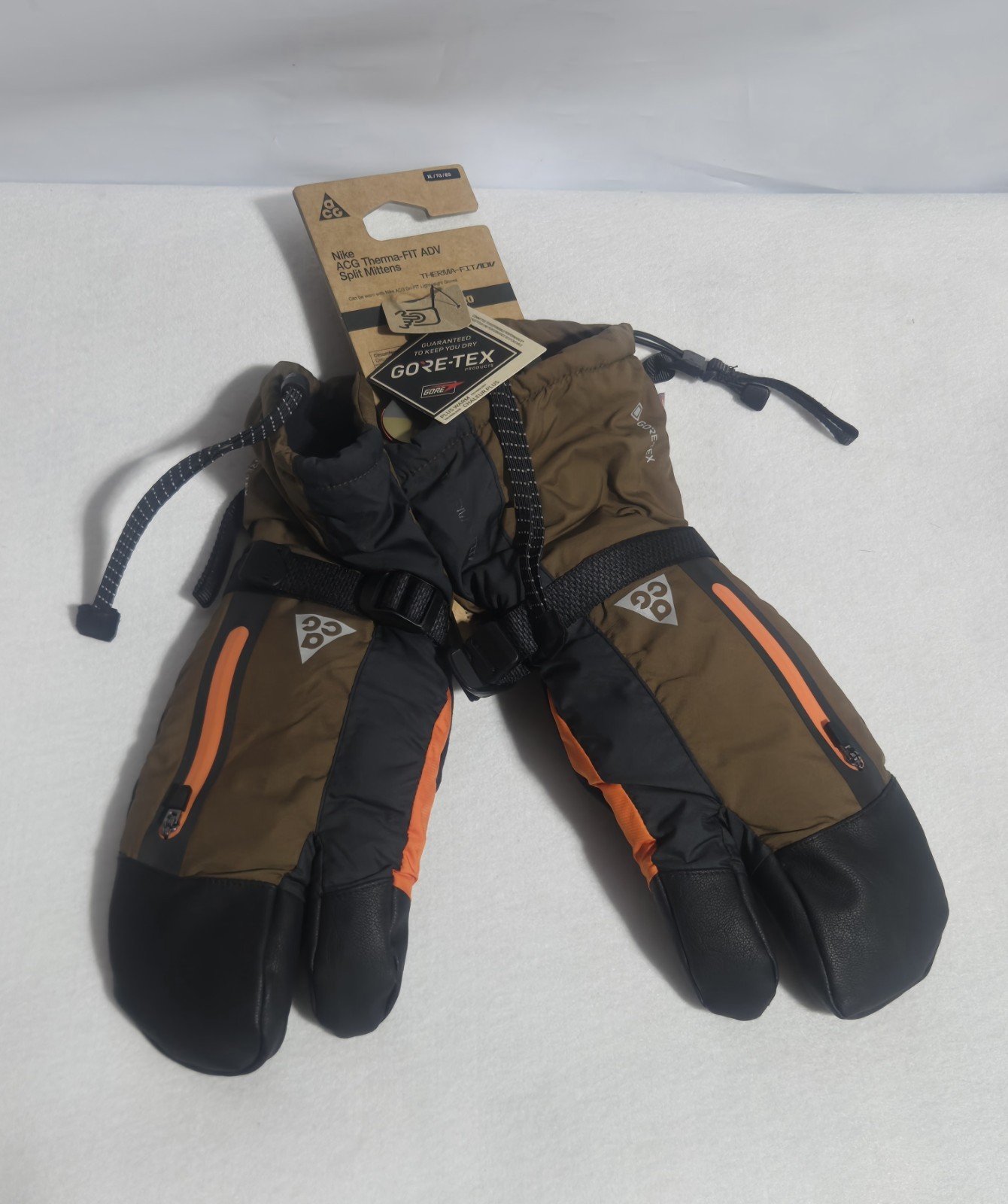 New Nike ACG Gloves Gore Tex Therma-Fit ADV Split Mitten Brown Unisex XL