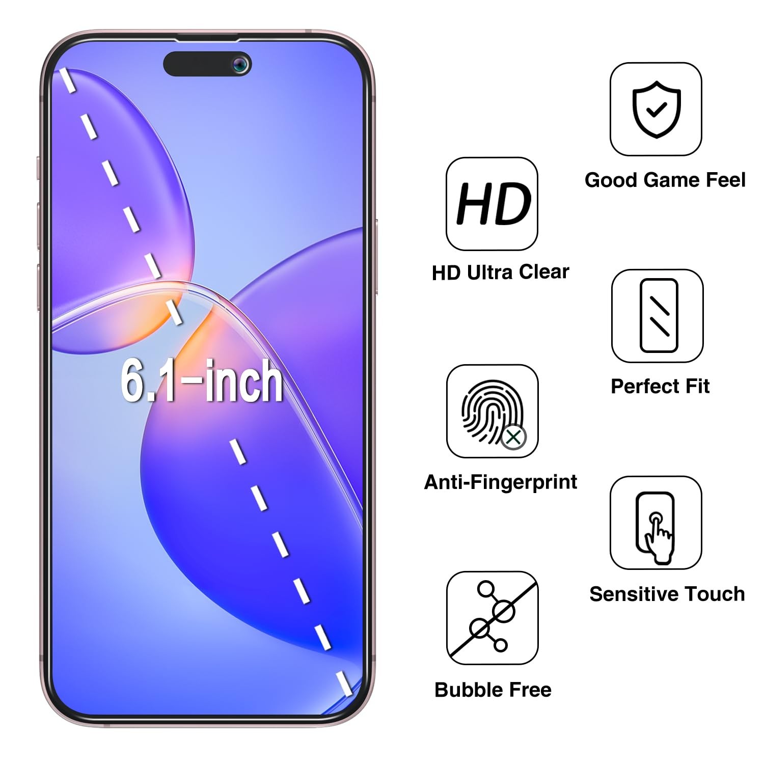 Bencuku (2 Pack) Privacy Screen Protector for iPhone 16 6.1", Black-iPhone 16
