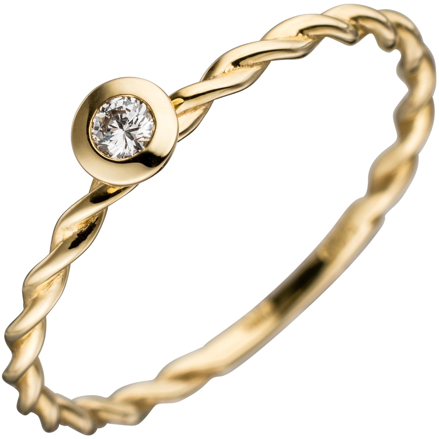 Jobo ladies' ring twisted 585 gold yellow gold 1 diamond brilliant 0.05ct. Gold Ring RW