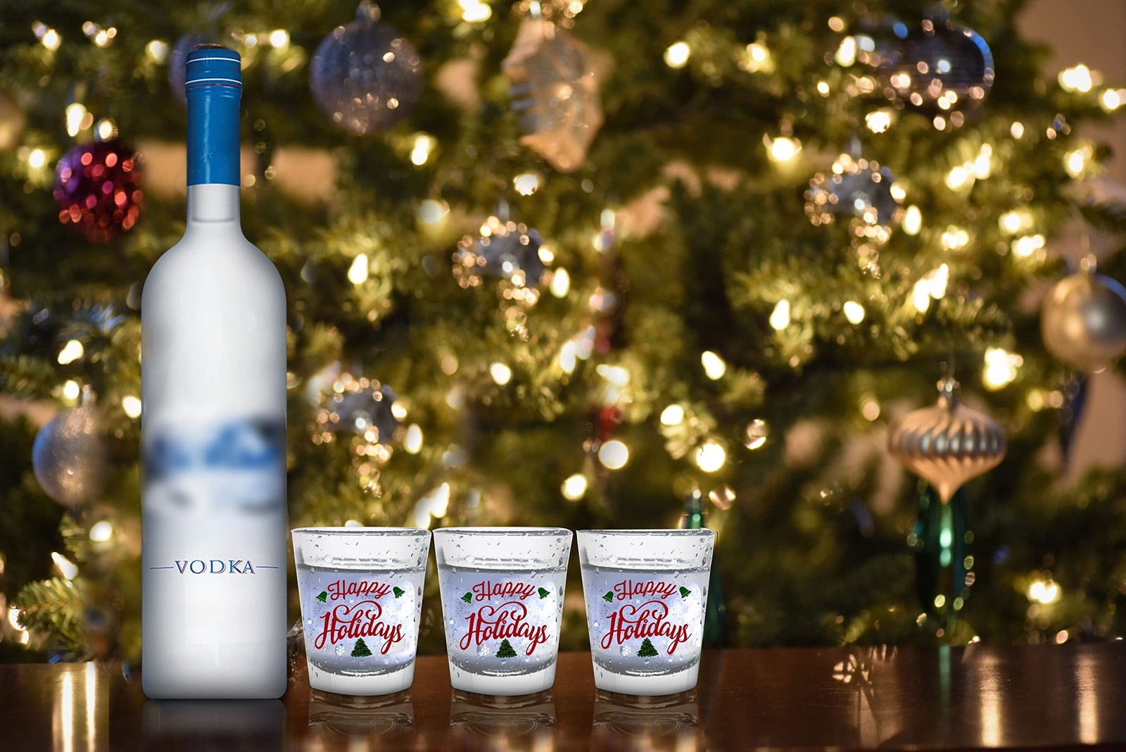 christmas Shot Glass Gift Set -Happy Holidays- Glasses Drinkware or Votive Ca...