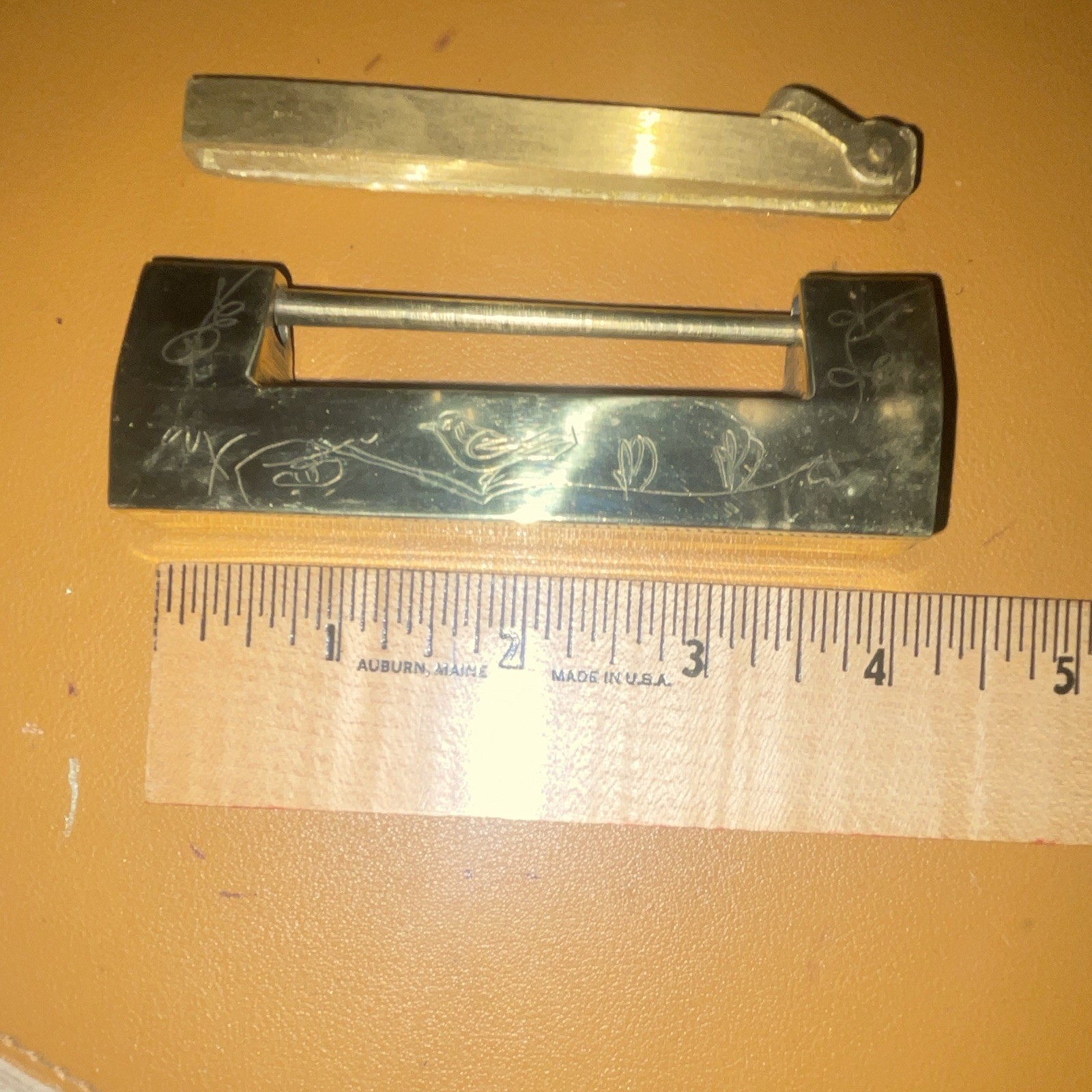 Vintage 4” Chinese Brass Lock  Padlock Lock with Slide Key Included