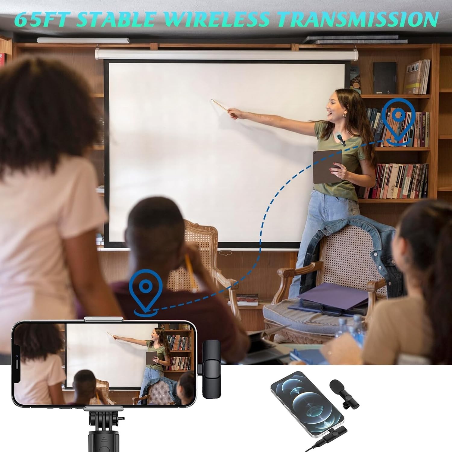 2 Pack Wireless Lavalier Microphones for iPhone 14 & Below with Noise Reduction