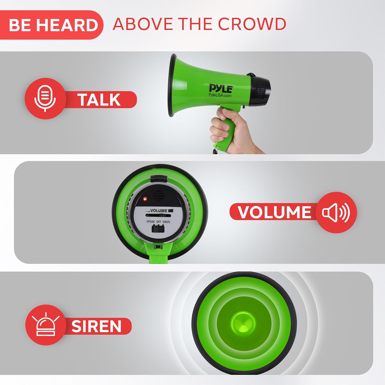 Compact 20-Watt Megaphone Speaker with Microphone, Siren, Bullhorn - Battery Ope