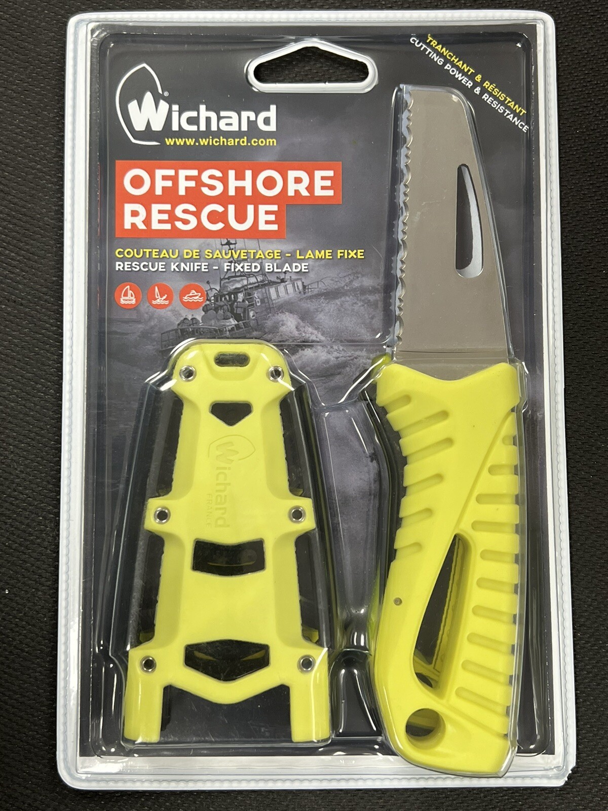 WICHARD OFFSHORE RESCUE KNIFE FIXED BLADE FLUORESCENT 10192