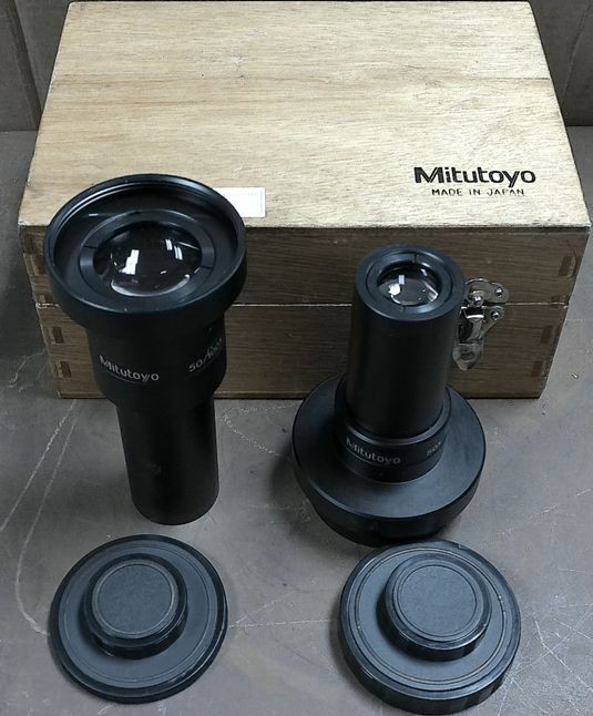 MITUTOYO PROJECTION OBJECTIVE LENS SET  1). 50X & 1). 50/100 CONDENSER LENS