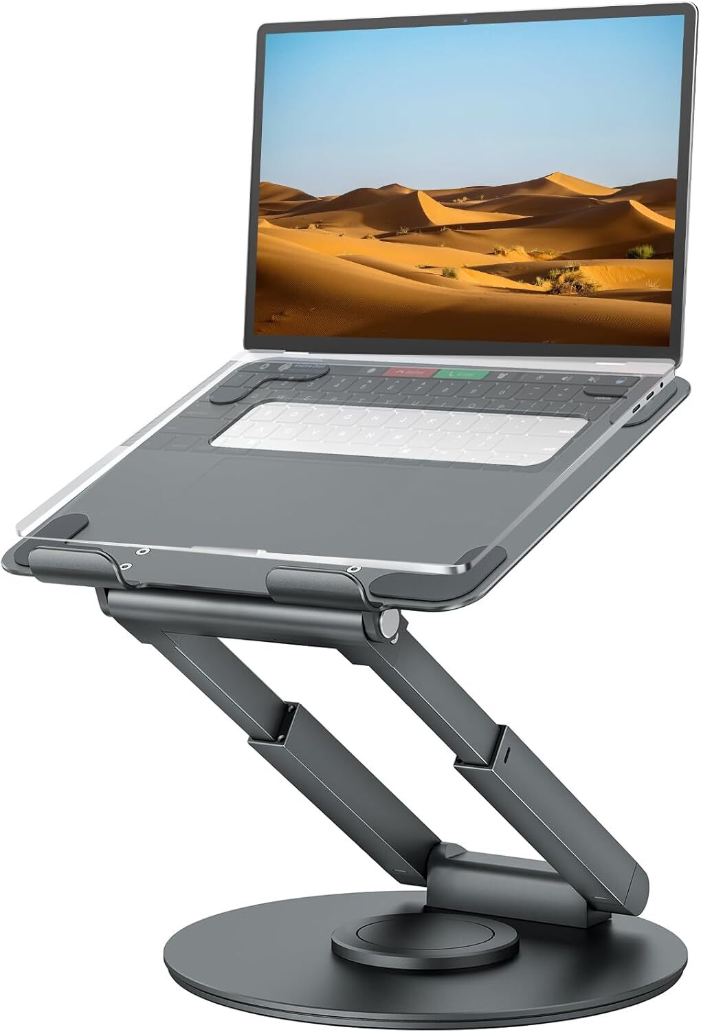 Desktop Retractable Laptop Stand with 360° Swivel Base - Gray