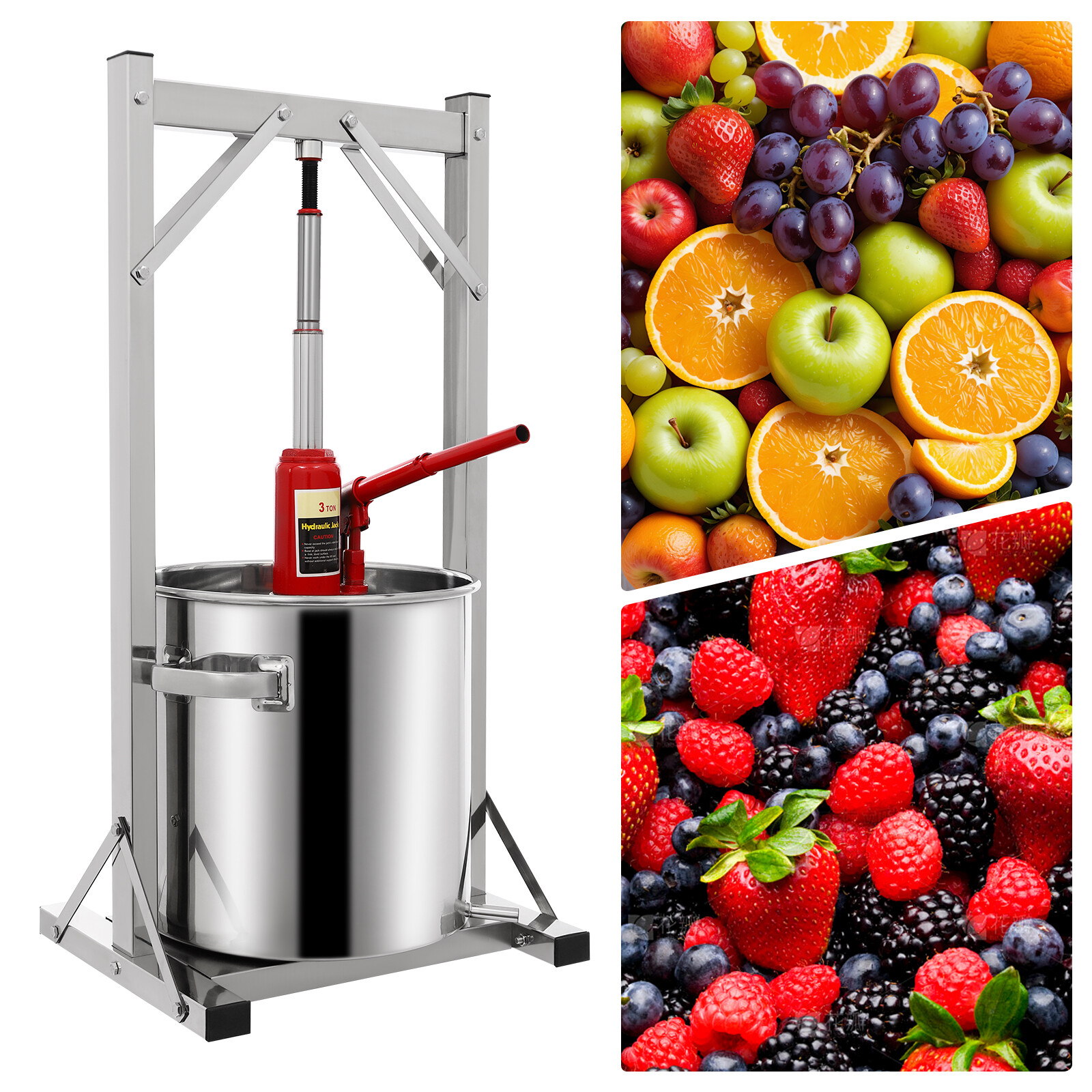 Fruit Wine Press, Stainless Steel Hydraulic Jack Press Extractor Silver