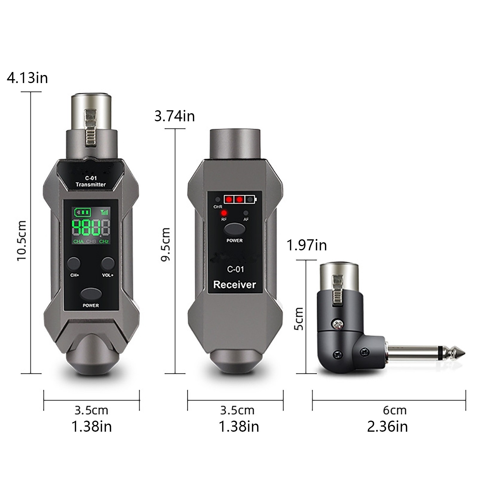 Plug-on Microphone Wireless System XLR Transmitter+ Receiver + 6.35mm Adapter b