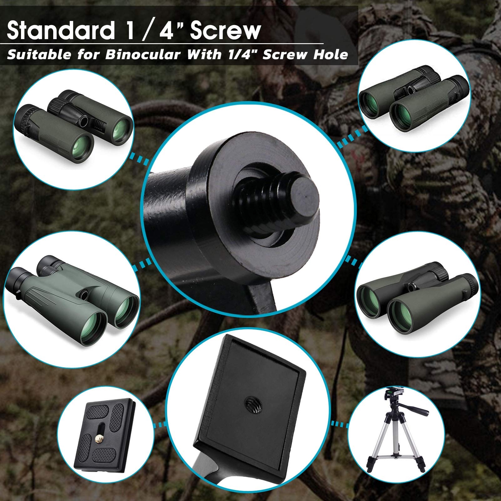 Binocular Tripod Adapter, Binocular Mount 1/4 Inch Threading Mount Aluminium,...
