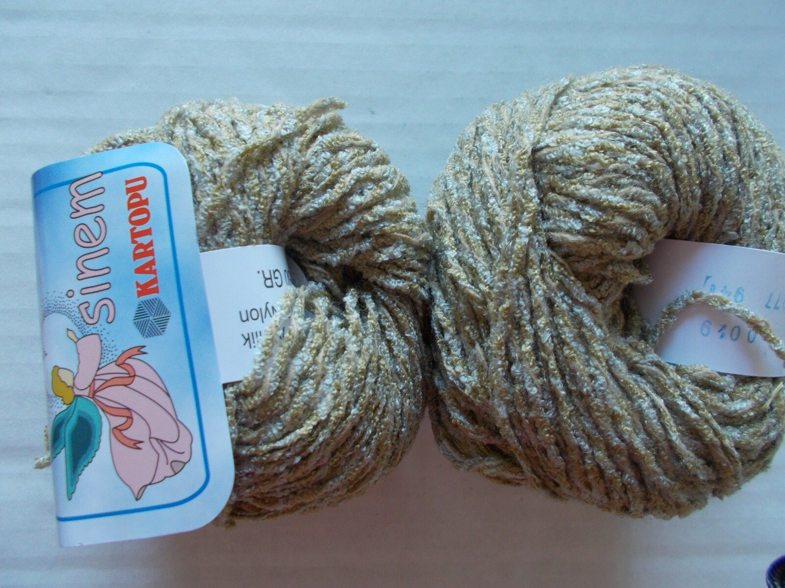 Kartopu Sinem twist fashion yarn, light moss/gray, lot of 2 (132 yds each)