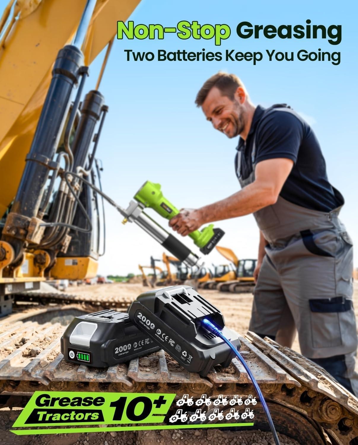 Grease with Lock-On Trigger for Effortless Greasing, Cordless Electric
