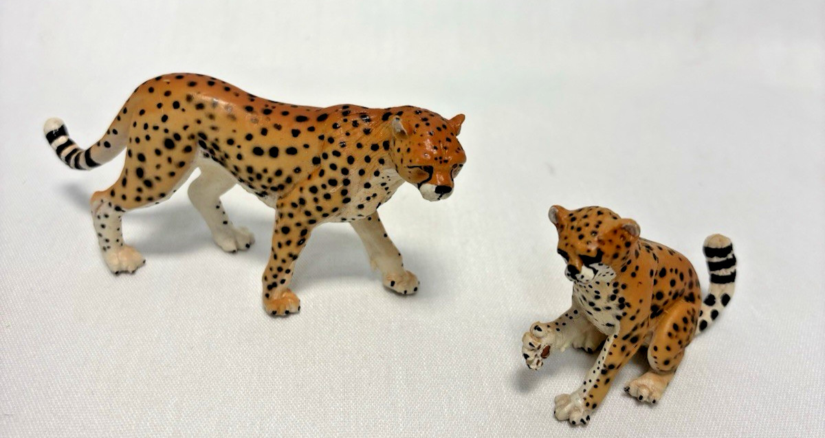 Pair of Vintage 1996 Safari LTD Cheetah Toy Animal Figures - Great Cake Topper