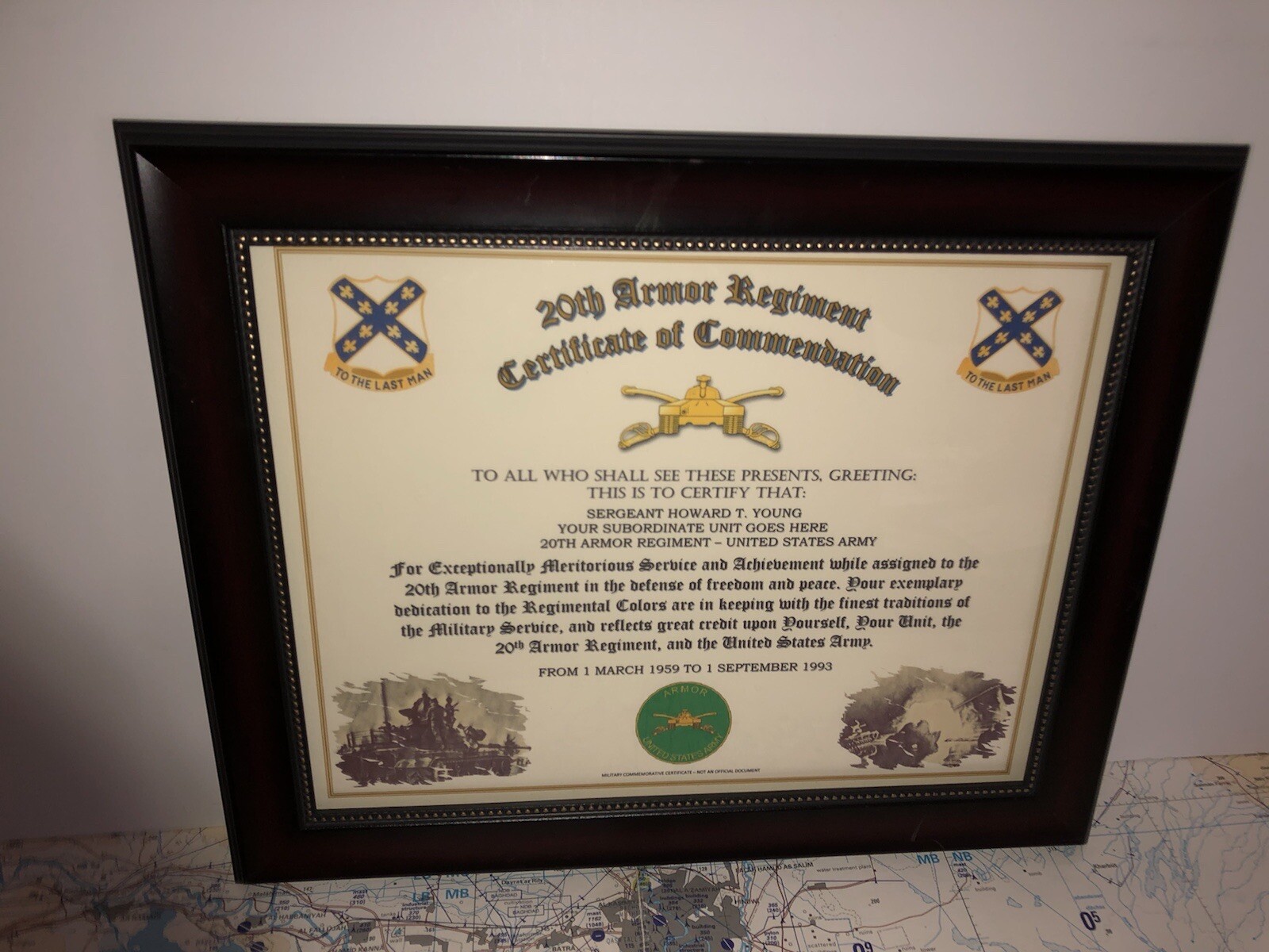 20TH ARMORED REGIMENT / COMMEMORATIVE - CERTIFICATE OF COMMENDATION