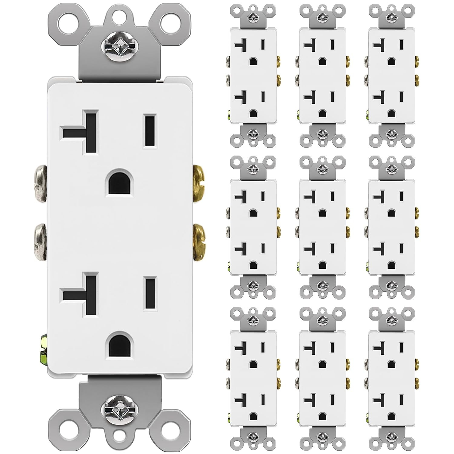 BESTTEN 10 Pack 20 Amp Decorator Wall Receptacle Outlet, Non-Tamper-Resistant