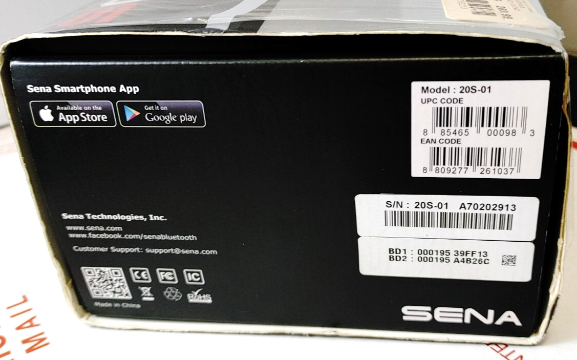 Single SENA 20S BlueTooth 4.1 Motorcycle Helmet Communication Intercom Headset