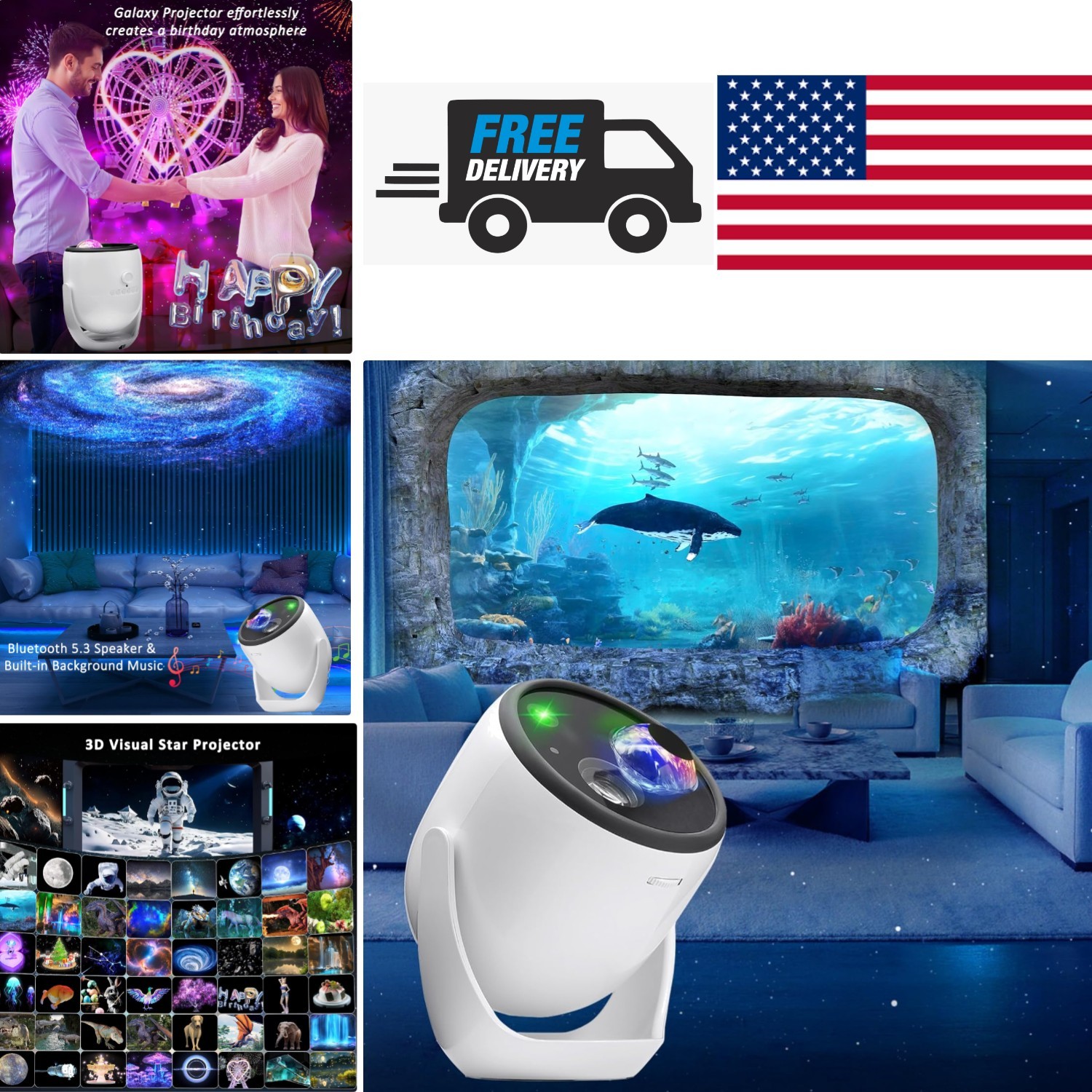 Immersive 3D Star Projector with Dynamic Themes for Relaxation and Entertainment