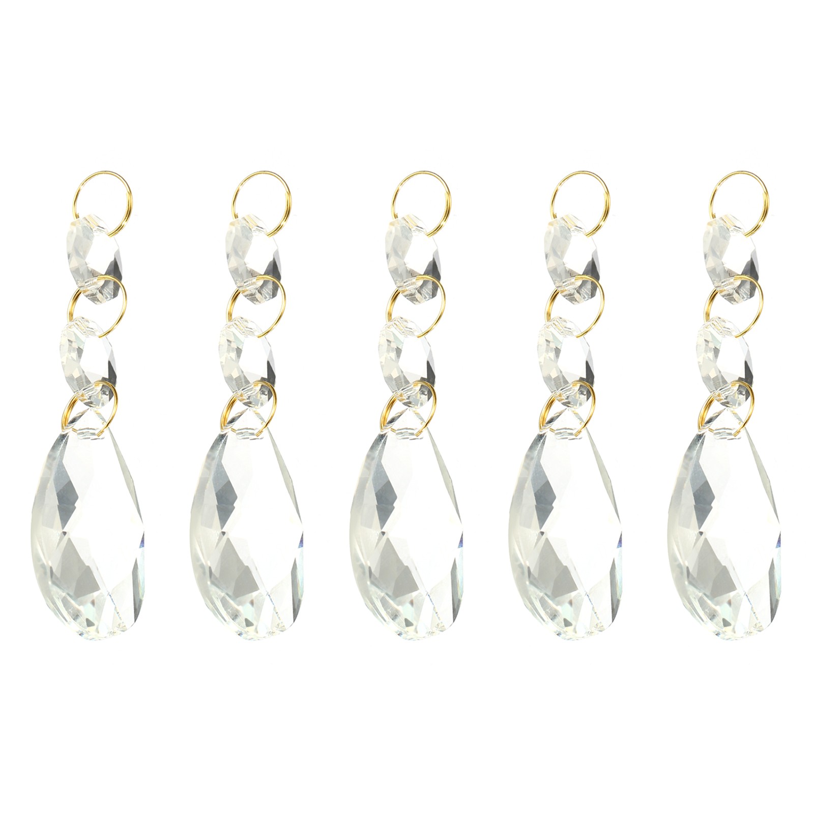 5Pcs 38mm Clear Crystal Teardrop w 14mm Octagonal Bead Clear