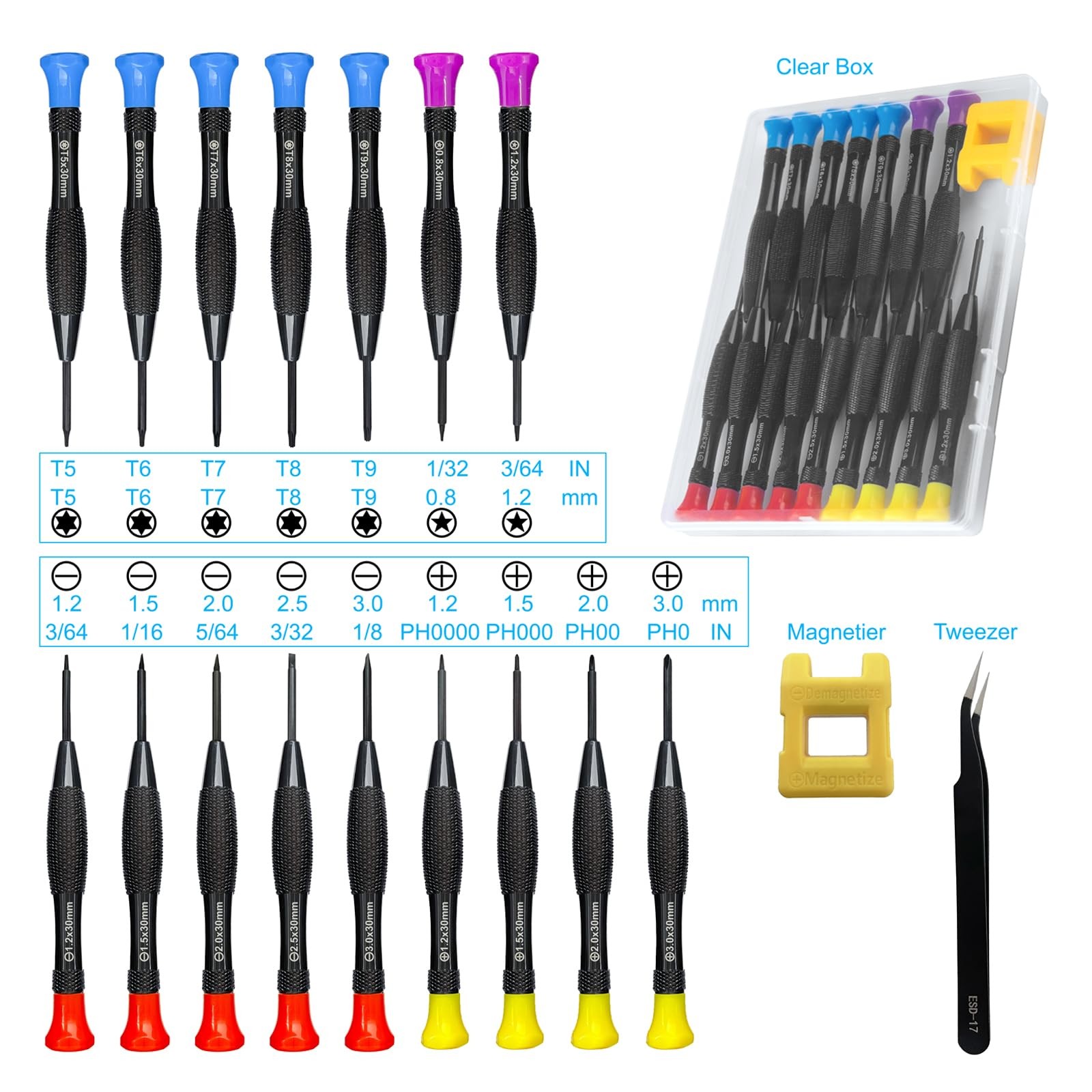 18PCS Mini Precision Screwdriver Set with Case, Magnetic Small Flathead Phillip