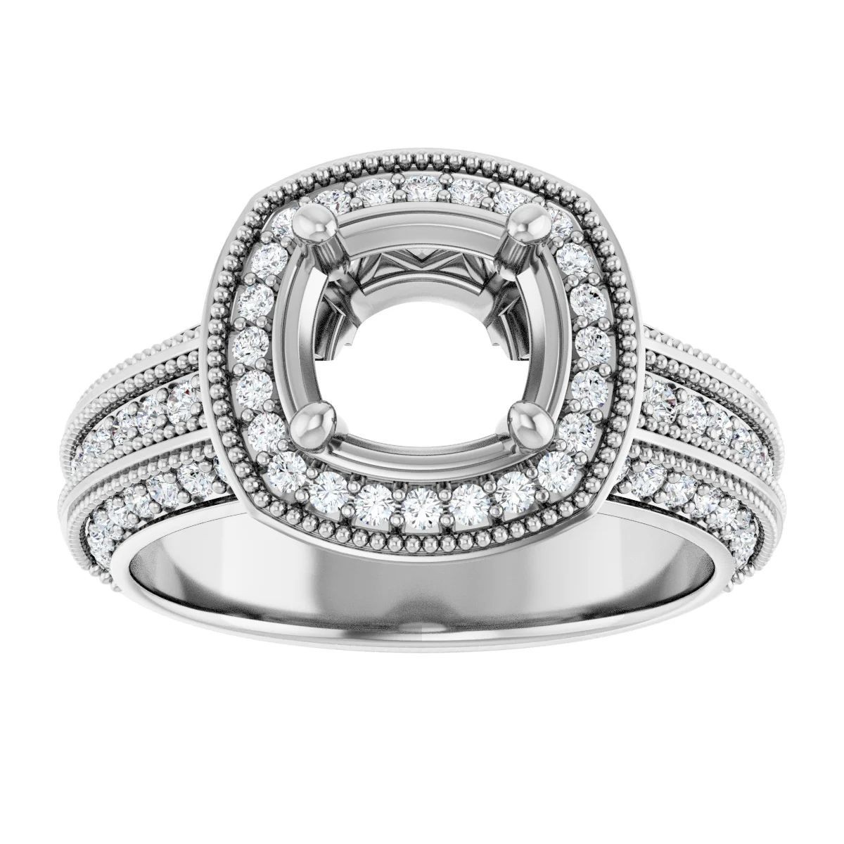 Women Engagement Semi Mount Ring Setting Cushion 8mm 925 Silver Natural Zircon
