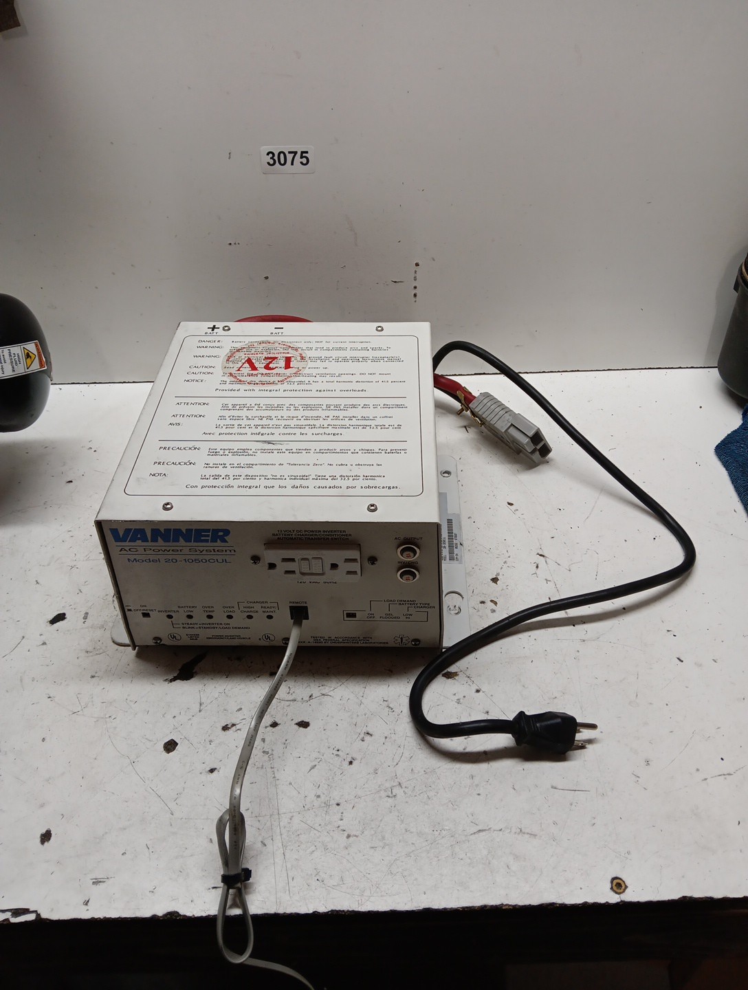 VANNER 20-1050CUL-DC Power Inverter/ Charger 12 VDC Output 120VAC Item #3075